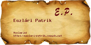 Eszlári Patrik névjegykártya